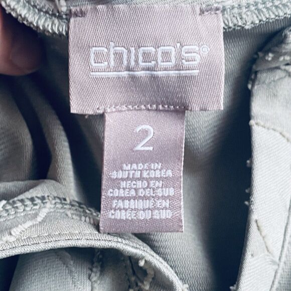 Chicos Top Size 2 (Large) Sage Green Floral V Neck Tunic Lagenlook - Picture 5 of 7